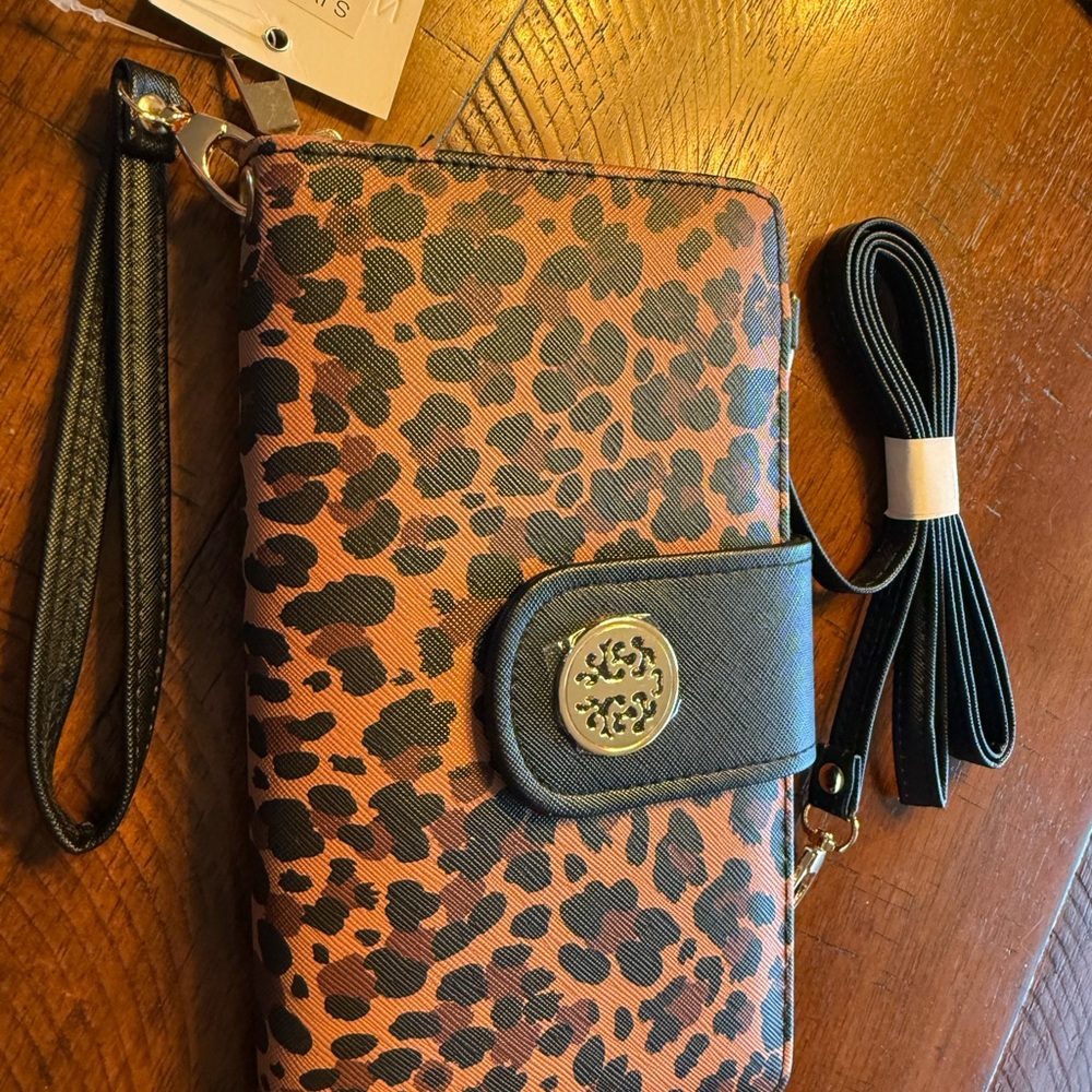 Leopard Print Wallet with Strap